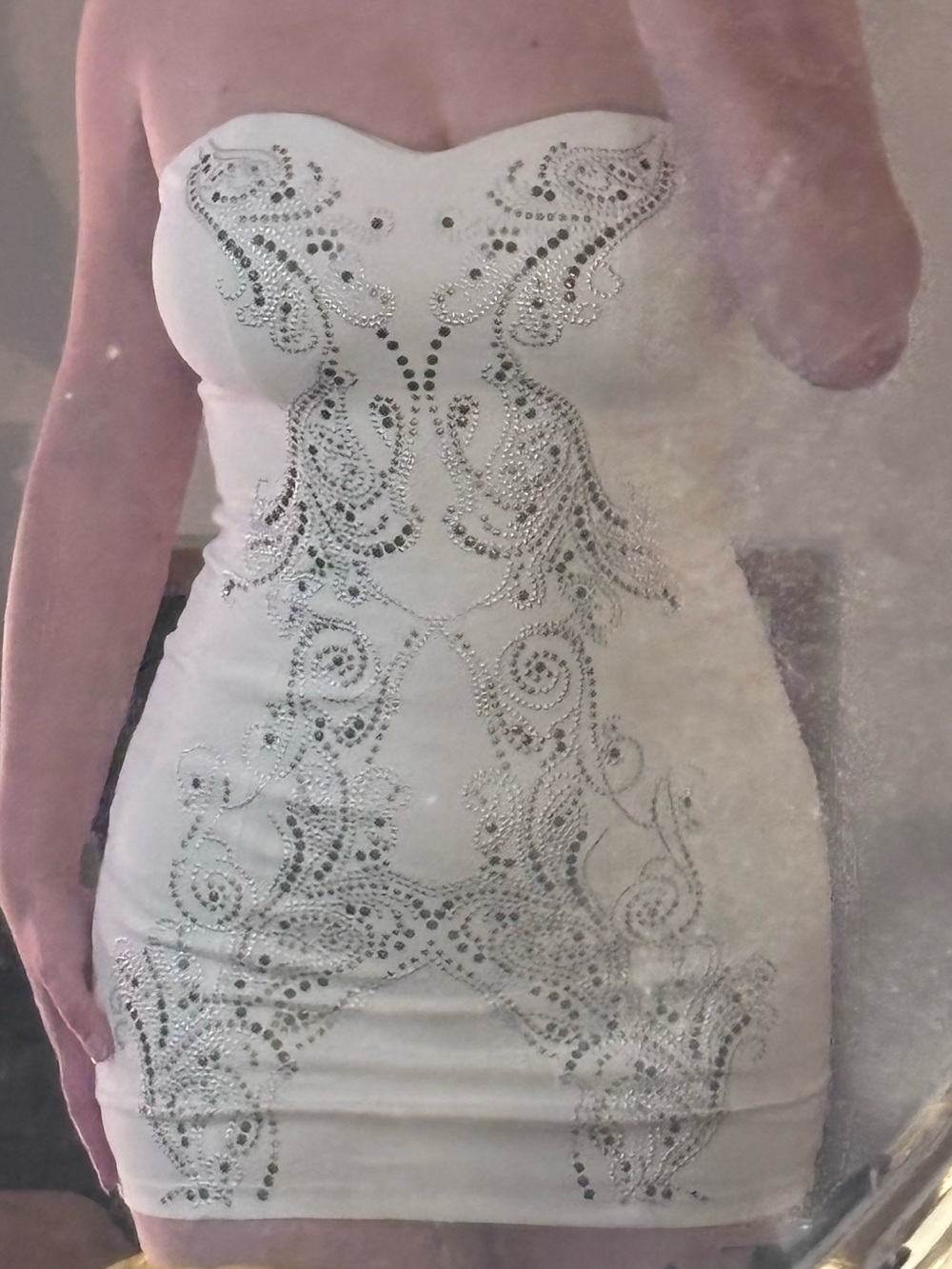 Guess Strapless White Western Embellished Bodycon Mini Dress